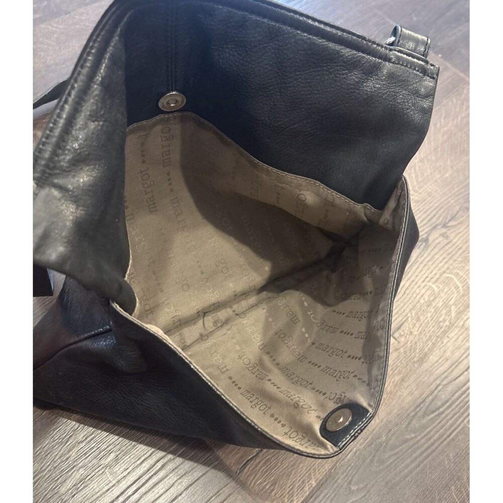 Margot New York Black Pebbled Leather Shoulder Crossbody Bag Medium Size - Picture 6 of 10